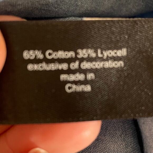 Lane Bryant Convertible Neck Smocked Embroidered Short Sleeve Denim Dress, 14/16 - Picture 8 of 11